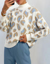 Suéter de leopardo con cuello alto redondo para mujer