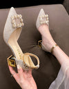 Zapatos De tacón grueso puntiagudo con brillantes para Mujer