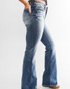 Jeans de cintura media para mujer, rectos lavados
