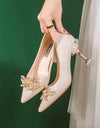 Zapatos de tacón alto con diamantes de imitación y perlas para mujer