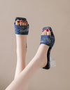 Sandalias de tacón alto con punta cuadrada para mujer