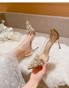 zapatos transparentes para mujer, Stiletto de punta estrecha con perlas, elegantes y sexys