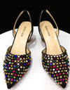 Conjunto de zapatos y bolso con diseño de diamantes completos coloridos