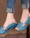 Zapatillas planas de piel auténtica para mujer, con estampado de flores