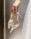 Zapatos transparentes de punta estrecha con perlas para mujer, elegante y Sexy para boda