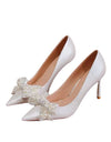 Zapatos de tacón alto con punta puntiaguda para mujer, de Boda con perlas blancas