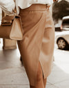 Falda elegante dividida de color liso, cintura alta, Midi