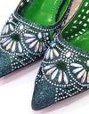 Zapatos elegantes de punta estrecha con diamantes de imitación y bolso