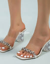 Sandalias de tacón con brillantes transparentes para mujer