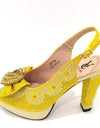 zapatos de tacón alto de Color amarillo, con bolso de noche para fiesta